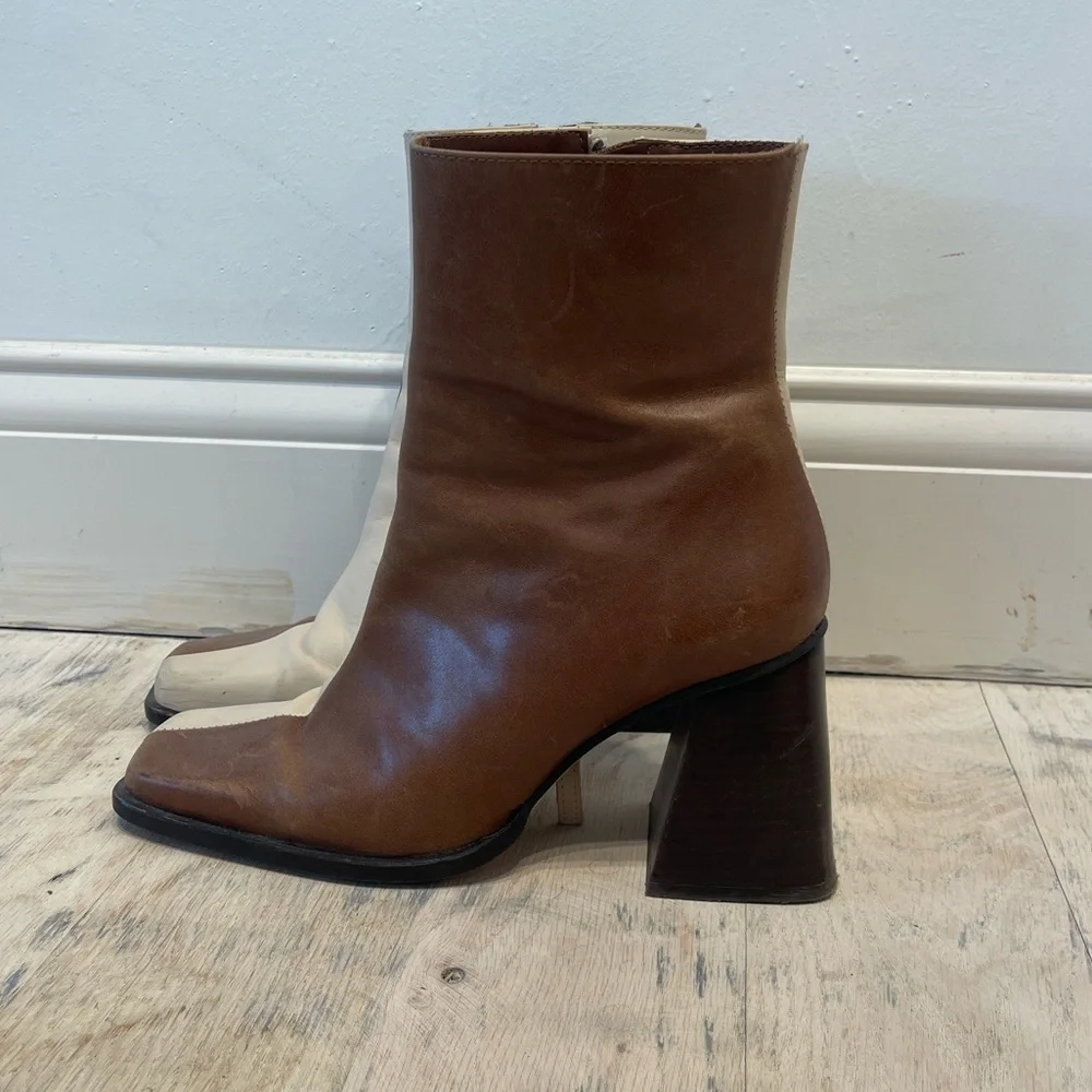 ALOHAS Cream and Brown Heeled Boots - Picture 4 of 10
